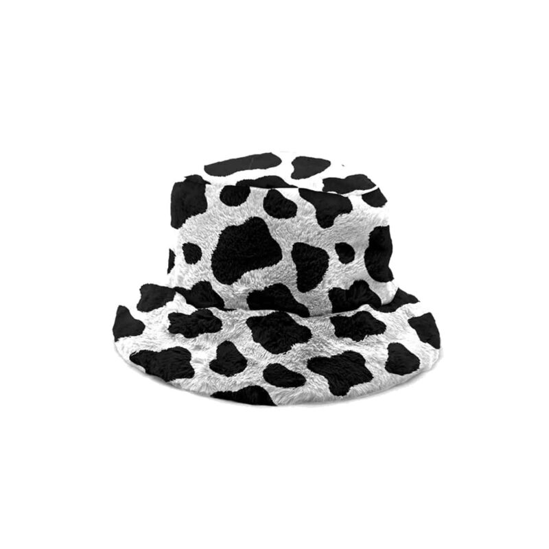 Yucka fluffy bucket hat faux fur koeienprint